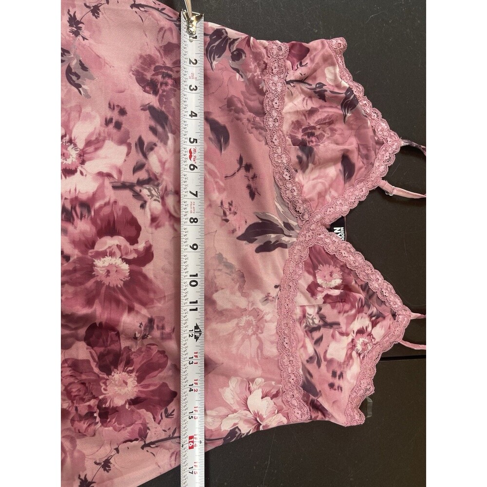 Y2K Babydoll Madden NYC Cocquette Pink Floral Lace Asymmetrical Slip Dress L - Picture 14 of 16